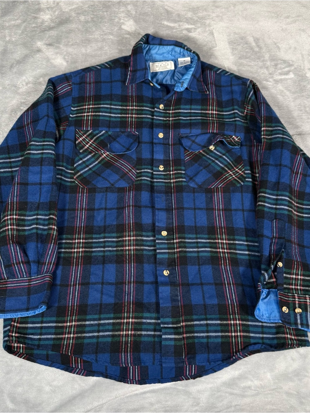 Vintage Sears Flannel Shirt Mens M Acrylic Plaid 90s Missing Button!